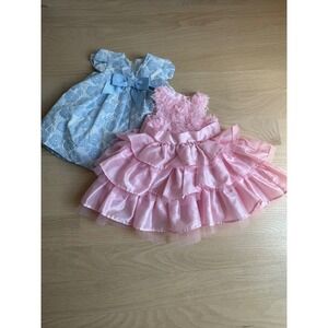 Bundle of 2 Baby Girl Formal Dresses Blue (3-6m) & Pink (0-6m)